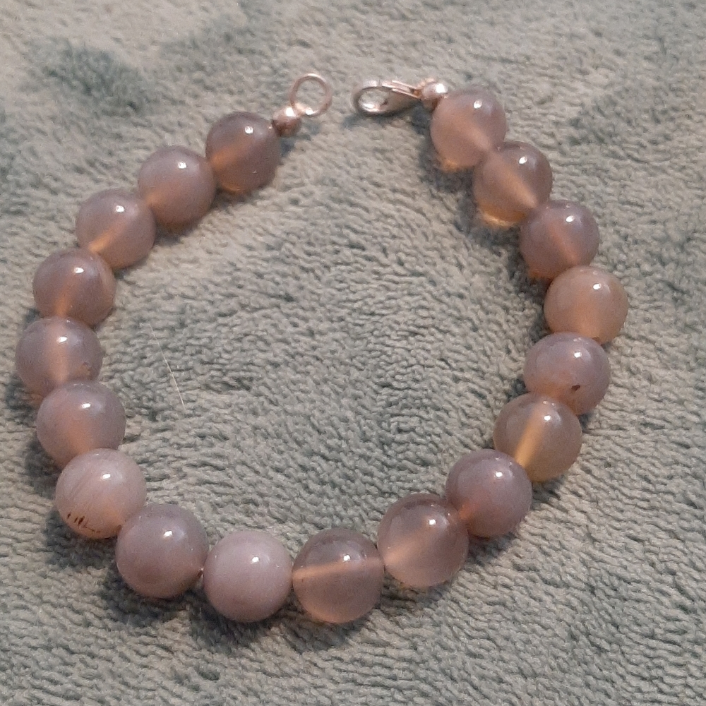 Gray Agate Beads Sterling Silver Bracelet